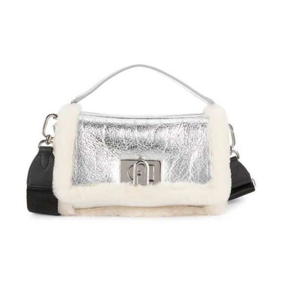 FURLA Faux Fur & Metallic Leather Top Handle Bag - NWT - Picture 1 of 4